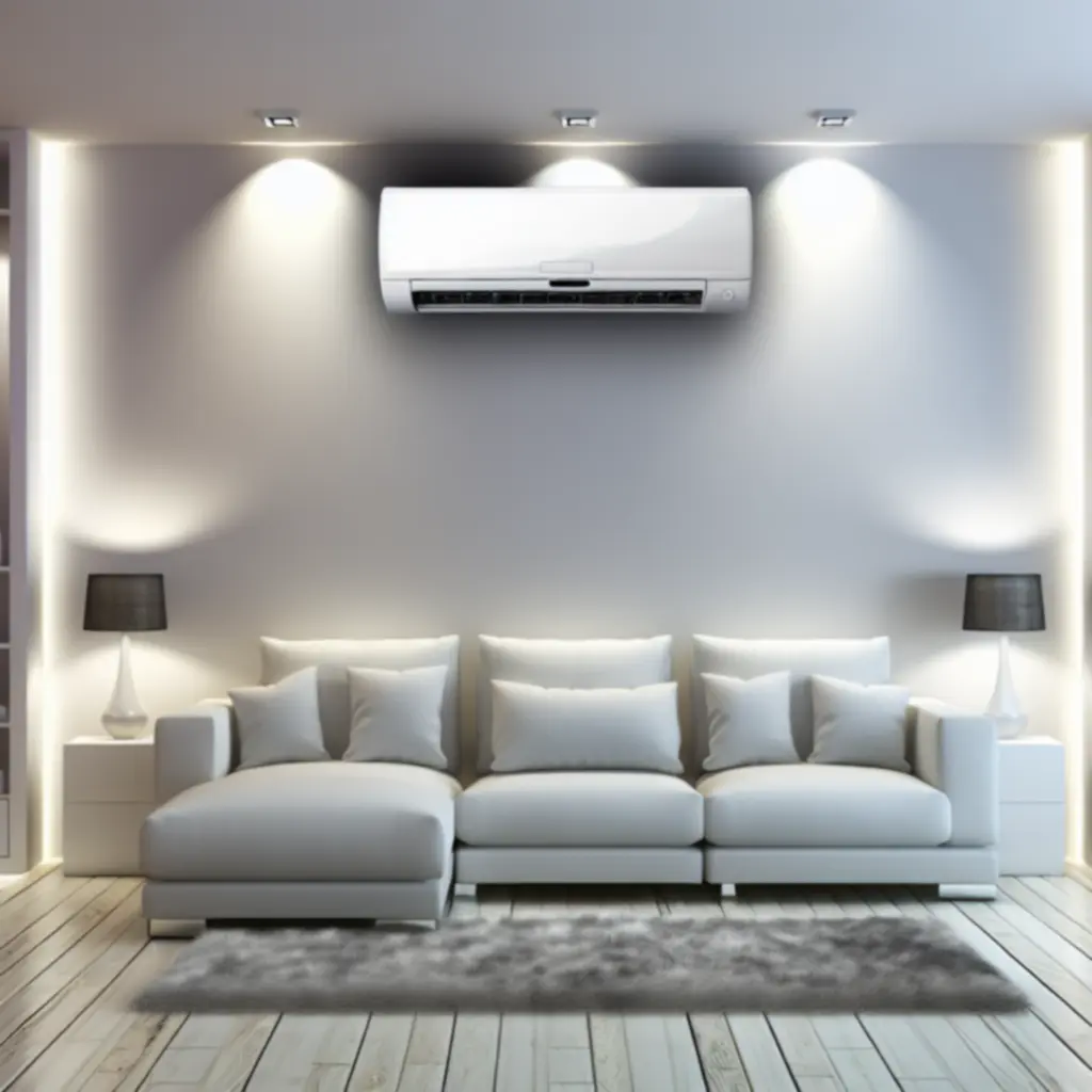 Wall-mounted air-conditioning unit in a bright living area