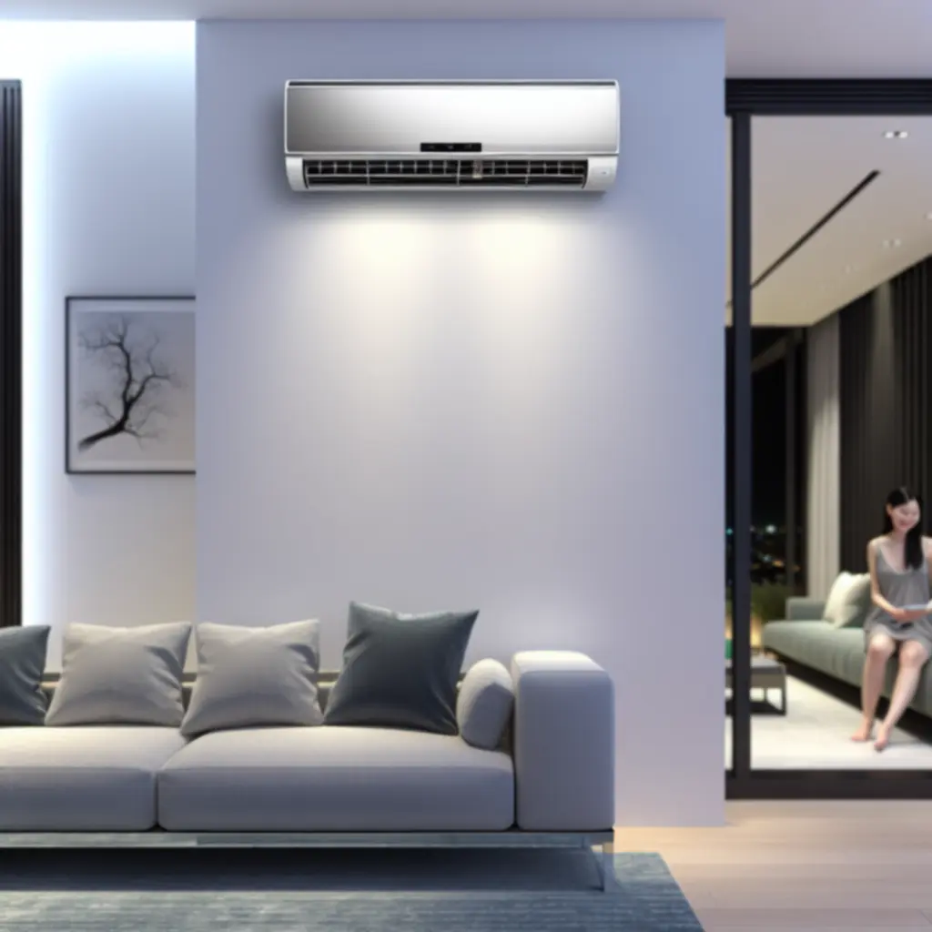 Wall-mounted air-conditioning unit installed in a modern interior