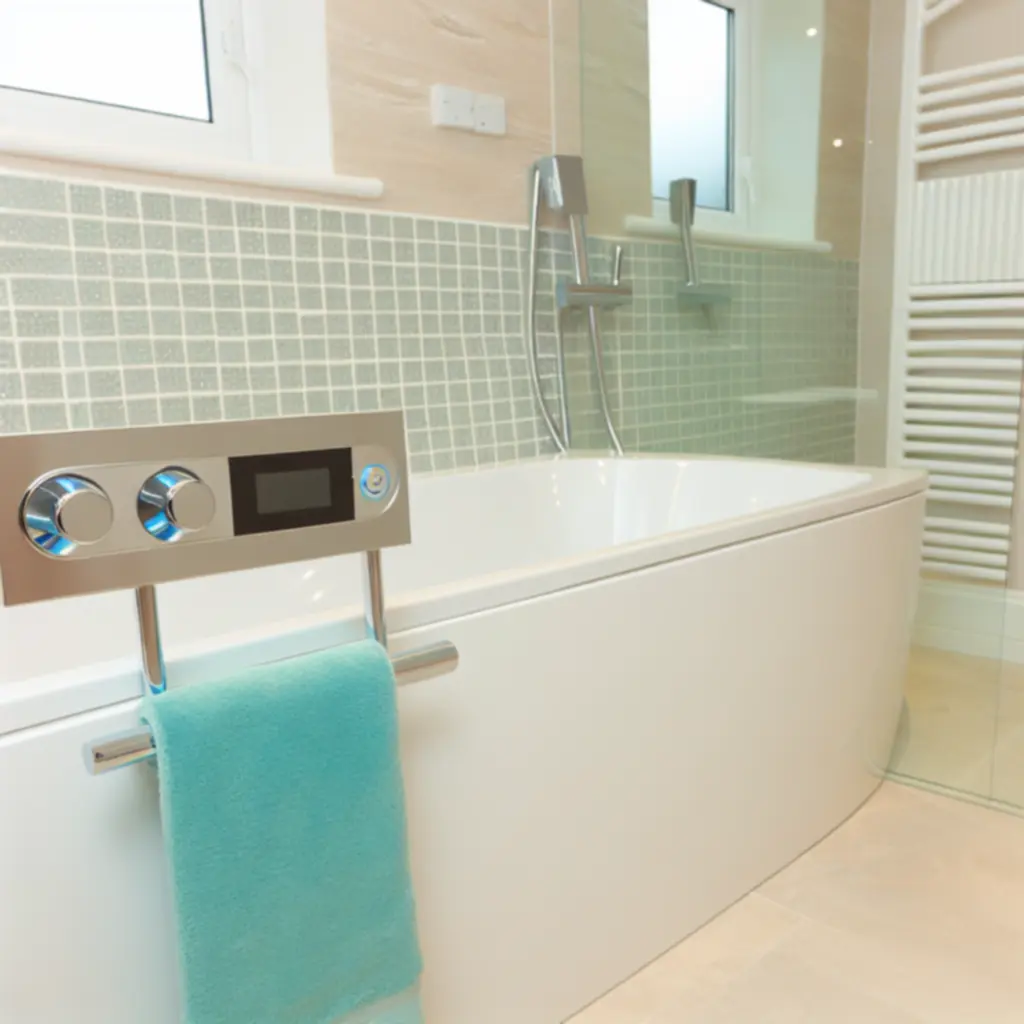 Newly fitted modern bathroom suite with precise plumbing installation