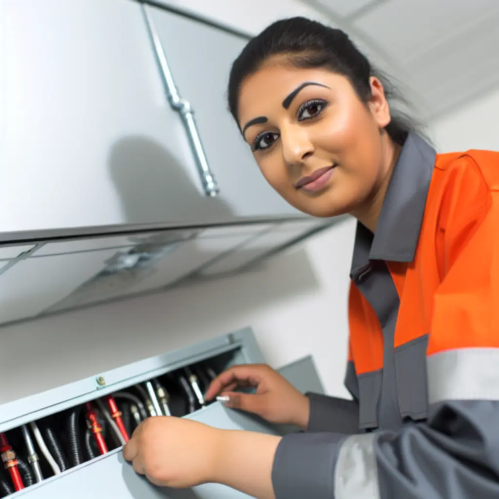 Certified engineer carefully installing an air-conditioning unit on an interior wall