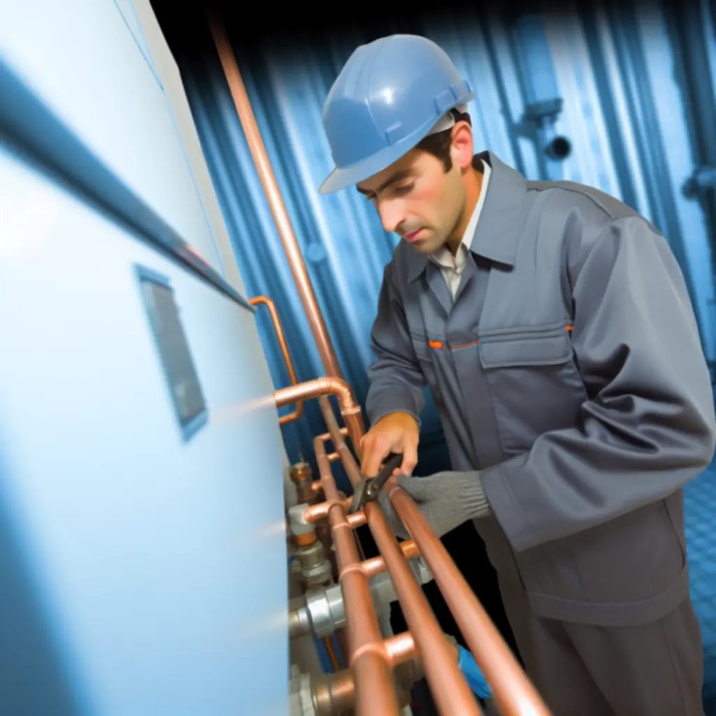 Engineer routing heating pipes during a central heating installation