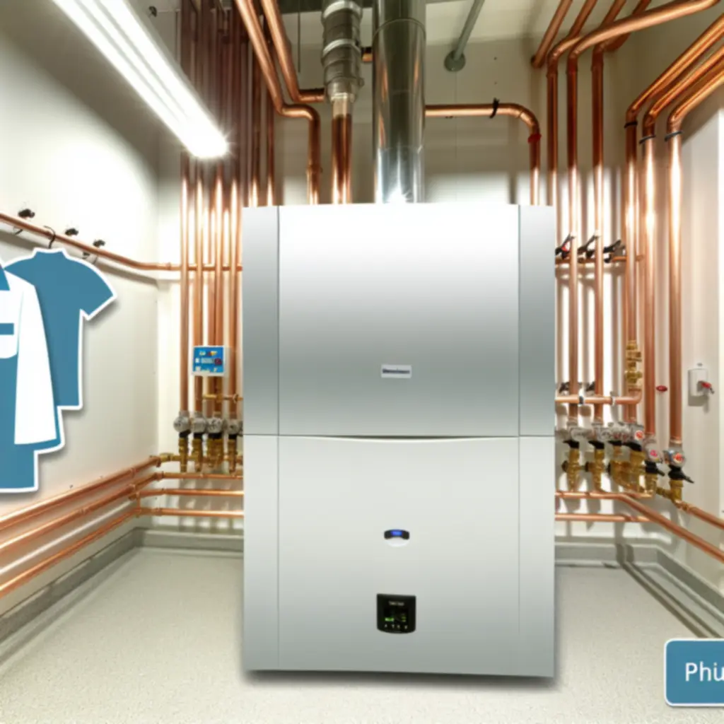 Modern boiler installation with neatly routed pipework