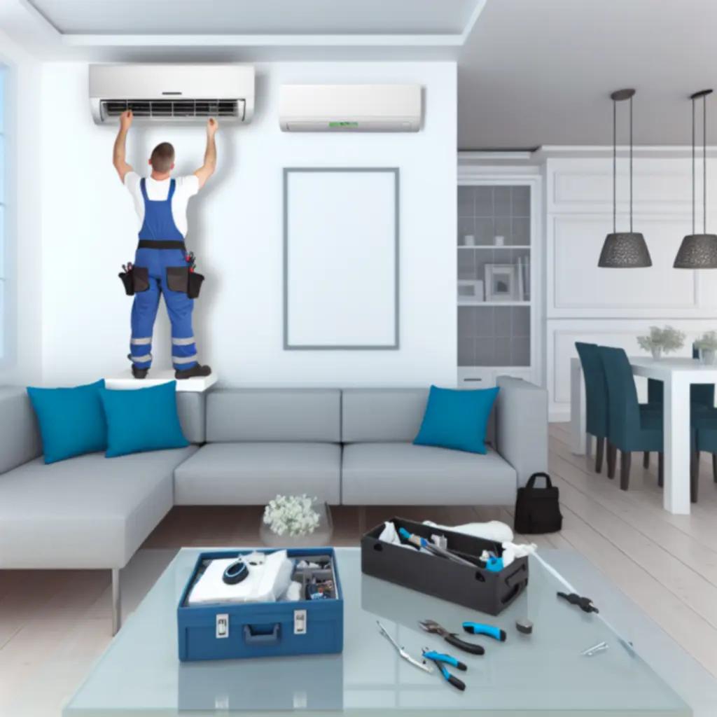 Modern wall-mounted air-conditioning unit neatly installed in a bright UK home interior