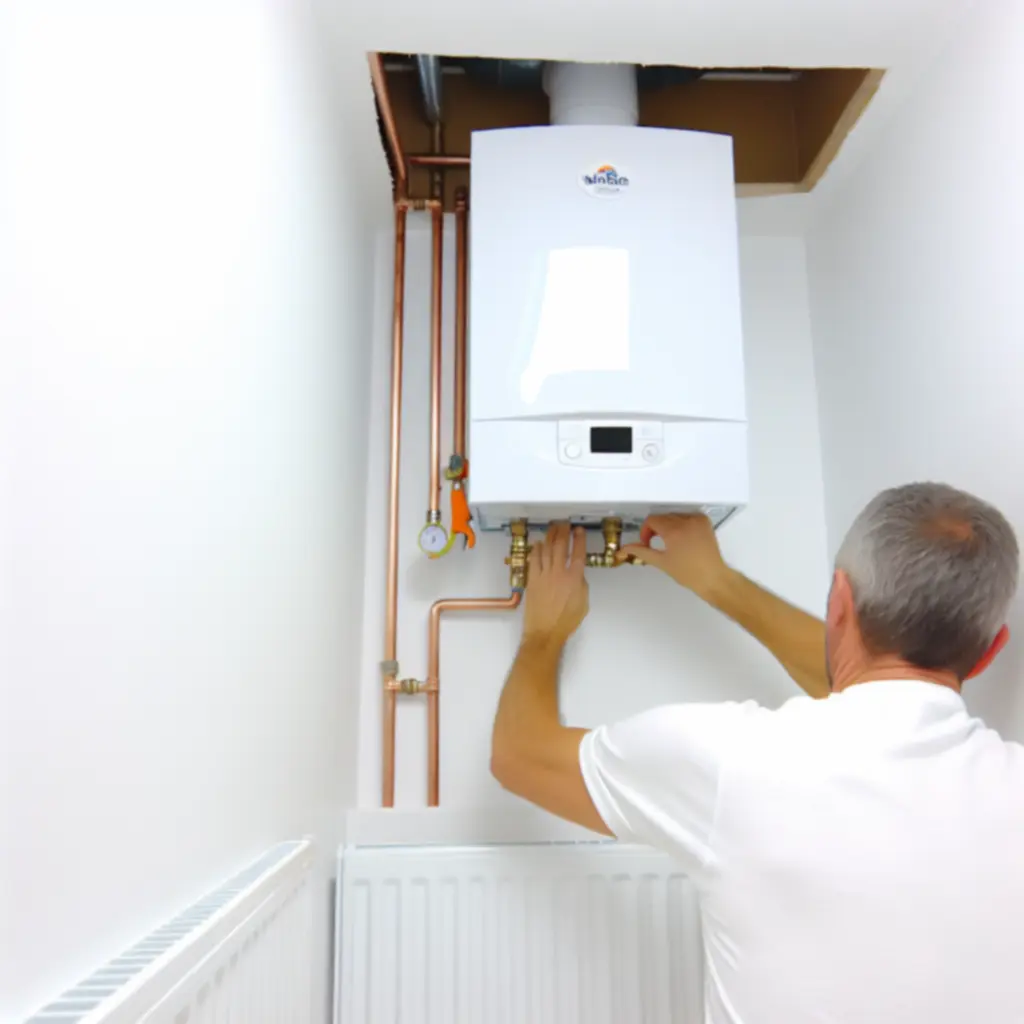 Modern boiler installation with neatly routed copper pipework