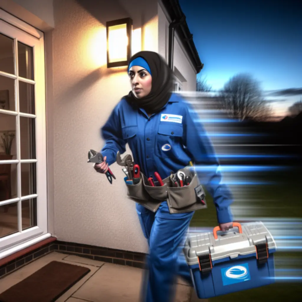 Emergency plumber arriving for an urgent boiler and pipework repair
